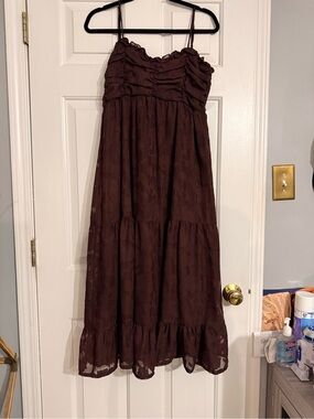 Altar'd State Brown Ruffled Tiered Midi Dress